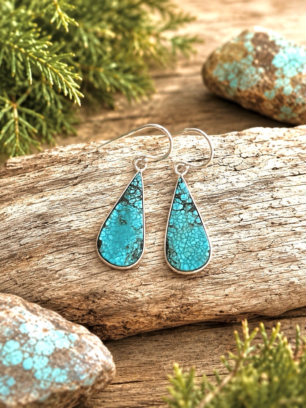 Teardrop Turquoise Sterling Silver 1.5” Dangle Drop Earrings